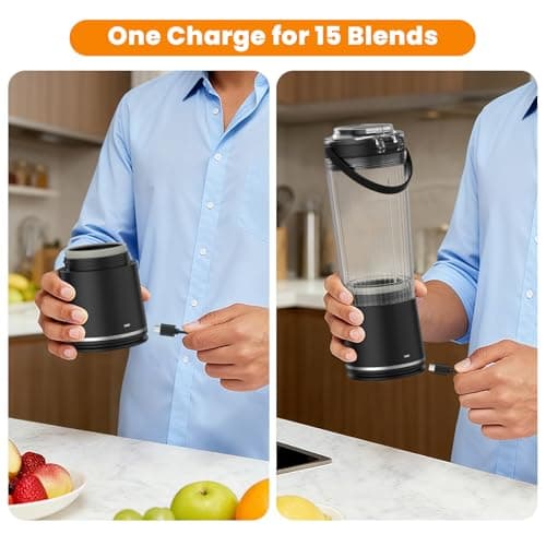 Personal Size Portable Blender for Shakes & Smoothies, 16oz Mini Small Smoothie Blender with On Go Lid & Sip Lid, 26000RPM Rechargeable Cordless Electric Blender for Travel Gym Office - Thumbnail 6