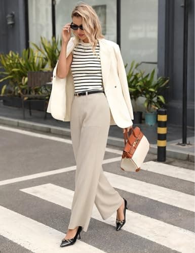 GRACE KARIN Linen Pants for Women Wide Leg Palazzo Pants 2026 Summer Business Casual Pants with Pockets Apricot M - Thumbnail 4
