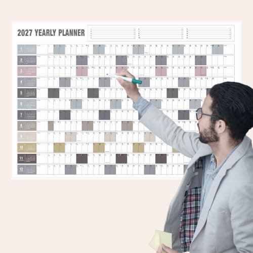 Yearly Wall Calendar with Holidays, Full Year Calendar One Page, Annual Year Wall Calendar with Stickers, Horizontal, 23"X 33" (Open), Paper Folded - Thumbnail 5