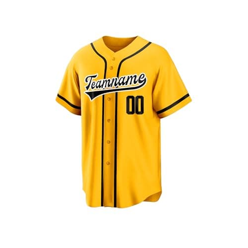 Yellow Black Team Name Custom Men Baseball Jersey Softball T Shirts Women Customized Youth Button Down Stitched or Printed Names Numbers Personalized Designs - Thumbnail 5