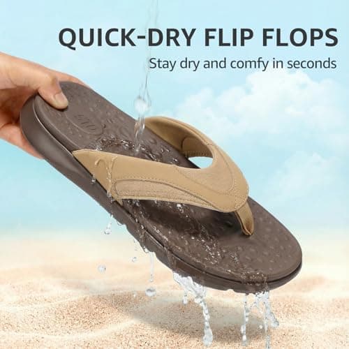 STQ Flip Flops for Women with Arch Support, Yoga Mat Footbed Flip-flops for Plantar Fasciitis Summer Beach Sandals Brown Size 7 - Thumbnail 6