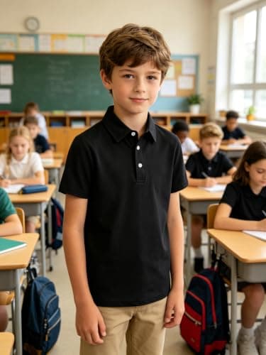 Cozople Boys School Uniform Short Sleeve Performance Polo Shirts Dry Fit Golf Shirt for Active Casual,Black,Size 7-8 - Thumbnail 2