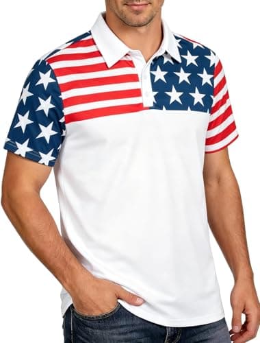 PNORATM Men's American Flag Polo Shirts Patriotic 4th of July USA Golf Polo T Shirt 250th Anniversary USA Tee Casual - Image 1