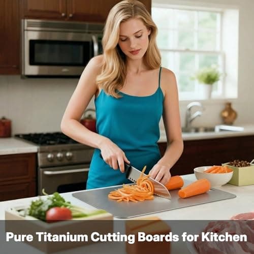 Coufonk Titanium Cutting Board Set of 3, Kitchen Chopping Boards Dishwasher Safe, Pure Ti Metal Material Cut Board Nonslip Double Sided for Houseware Outdoor Large+Medium+Small - Thumbnail 2