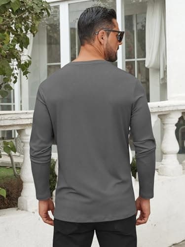 Hardaddy Men's V Neck Long Sleeve Ribbed Casual T-Shirt Classic Basic Solid Tee Shirts Deep Gray M - Thumbnail 4