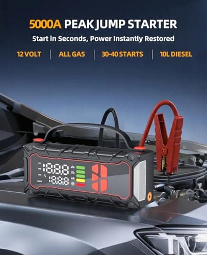 5000A Car Battery Jump Starter with Air Compressor 160PSI, Jumper Starter Portable for 7.0L Gas/6.0L Diesel, Jump Box for Car Battery with Tire Inflator & Power Bank& Jumper Cables, Emergency Kit - Thumbnail 3