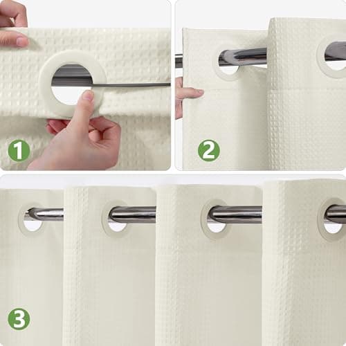 PILOTSHARK No Hook Waffle Weave Shower Curtain with Snap-in Fabric Liner,256GSM Heavy Duty Fabric Shower Curtain Set,Cream Waterproof Washable Luxury Shower Curtain for Bathroom Stall (72x75 Inch) - Thumbnail 3
