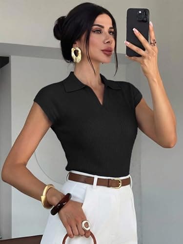 LaGracia Womens Sweater Knit Polo Cap Sleeve Business Casual Tops for Women 2026 - Thumbnail 5