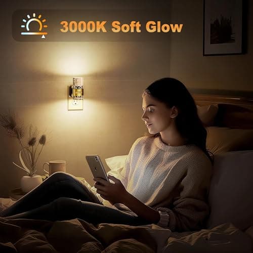 JandCase Motion Sensor Night Light, Night Lights Plug into Wall,3000K Soft White 0-100 LM Dimmable LED Night Light, Motion Activated Nightlight for Bathroom Hallway Decor - Thumbnail 4