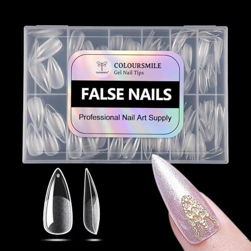 COLOURSMILE Medium Stiletto Full Cover Nail Tips - 216pcs Pre-Shaped Gelly Press on Nails, 12 Sizes for Acrylic French Extension, DIY & Salon