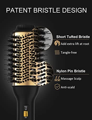 LANDOT Hair Blow Dryer Brush - 60mm Oval Barrel One-Step Hot Air Styler, Ionic Frizz Control, 3 Heat/2 Speed, Lightweight Volumizing Brush for Thick Fine Curly Hair - Thumbnail 5