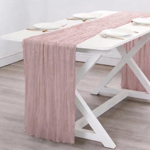 QPOR Pink Table Runner Cheesecloth Boho Rustic Gauze 120 inch 10FT Cheese Cloth Runner for Wedding Baby Shower Bridal Shower Garden Party Sheer Birthday Home Decor Holiday Decorations - Image 1