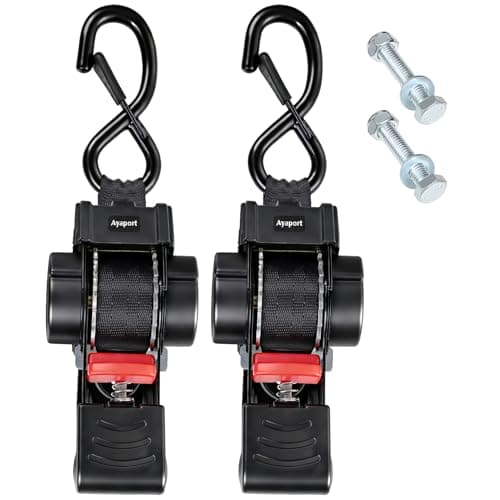 Ayaport Retractable Tie Down Straps to Trailer 1in x 6ft Bolt-on Transom Tie Downs - 2000lbs Break Strength, Medium Duty Boat Trailer Ratchet Straps 2pk - Image 1