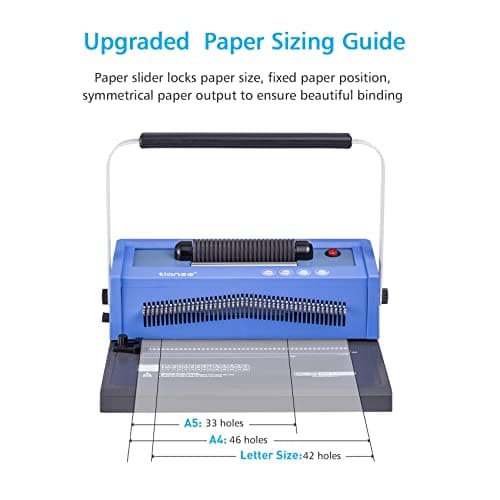 TIANSE Spiral Coil Binding Machine, Manual Book Maker Punch Binder with Electric Coil Inserter, Disengaging pins, Adjustable Side Margin, Comes with 100pcs 5/16'' Plastic Coil Binding Spines & Plier - Thumbnail 4