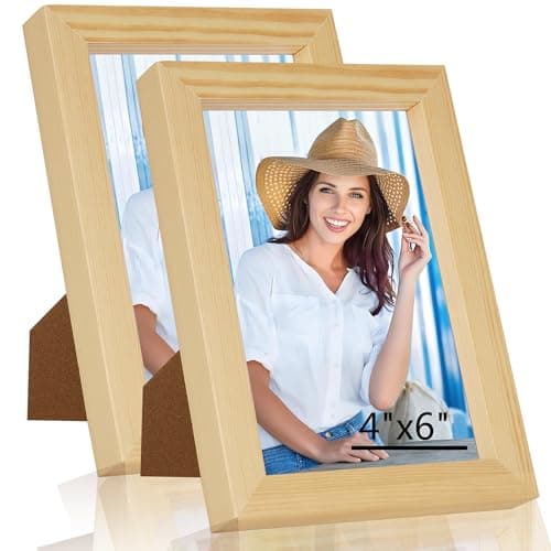 WTAQR 4x6 Picture Frame for Wall Hanging or Tabletop Display, Wall Mounting Horizontally or Vertically,Photo Frame with HD Plexiglass for Photos, Posters & Art Prints,Natural,Frame,2 Pack