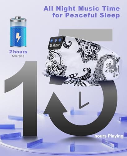 LOVE EYE Sleep Headphones Wireless Headband Headphones Bluetooth 5.4 for Side Sleeper Bluetooth Headband Earphones for Sports for tech Gadgets Gifts (Flower White) - Thumbnail 6