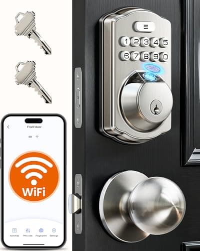 Veise VE012W-K Built-in WiFi Fingerprint Smart Lock with 2 Knobs, No Hub Needed, Remote APP Control, Keyless Entry Door Lock, Smart Deadbolt for Front Door, Auto Locking, Satin Nickel - Image 1