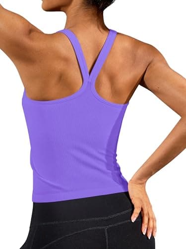 ATTRACO Seamless Workout Crop Tops for Women Tank Top with Built-in Bra Slim Fit Purple S - Image 1