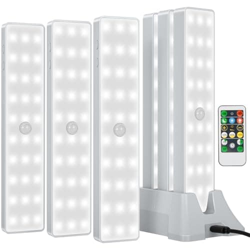 Racokky Under Cabinet Lights with Charging Station, 6 Pcs Rechargeable Motion Sensor Closet Lighting, Dimmable RV Step Lights Stick-Anywhere LED Night Bar for Kitchen, Wardrobe, Stairs (White)