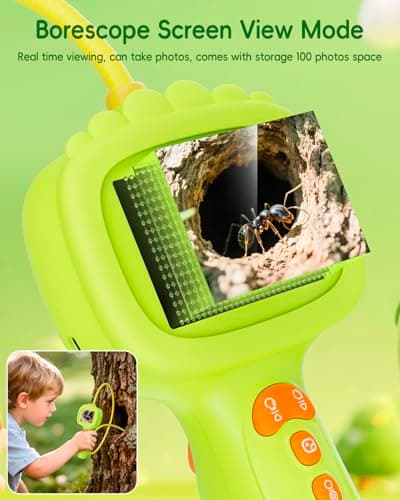 Borescope Camera with Light for Kids, Ashfly STEM Science Educational Toy for 3 4 5 6 7 8 Years Old Boys & Girls, 2.4" Screen Snake Scope Camera for Birthday Outdoor Camping Nature Exploration-Green - Thumbnail 5