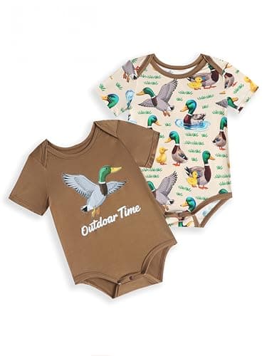Joonberry Unisex-Baby 2-pack Cute Print Bodysuit, Soft Bamboo Rayon Boy Girl Jumpsuit Clothes, Newborn Infant Outfit Romper (Wild Duck-Style1, 1-3M) - Image 1
