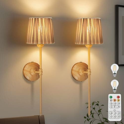 PACOLIT P Battery Operated Wall Sconce Set of Two, 3 Colors Wireless Rechargeable Batery Powered Wall Lights for Bedroom Living Room Hallway