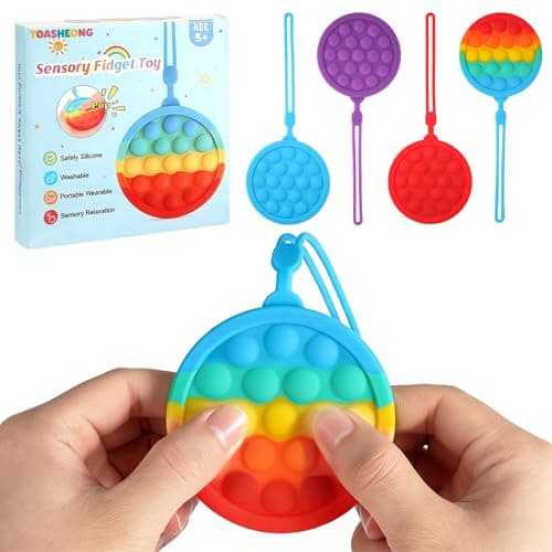 Instant Rebound Fidget Toy with Wrist Strap, No Flip Push Pop Sensory Toy, Continuous Press Bubble Toy for Kids and Adults, Silicone Stress Relief Toy, Keychain Fidget for Travel and School (Rainbow) - Image 1