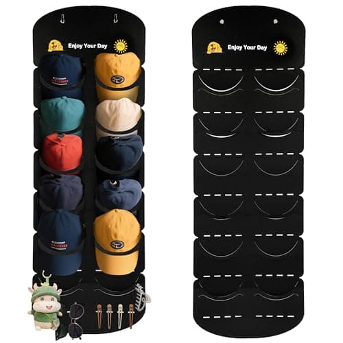 ViKiulen Hat Organizer for Baseball Caps, Over The Door Cap Organizer Cap Hat Holder with 12 Deep Clear Pockets, Hat Storage to Protect and Display with 2 Hook - Image 1