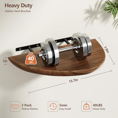 Sueuapp Solid Walnut Floating Shelves for Wall 15.7 Inch Set of 2, Live Edge Wall Mounted Shelf,Rustic Farmhouse Wooden Floating Shelf,Wood Wall Shelves for Bathroom Living Room,Bedroom,Kitchen - Thumbnail 3