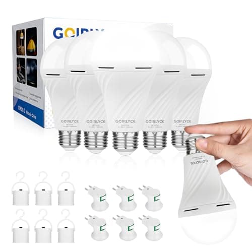 GOIRLYCE 6 Pack Rechargeable Emergency Light Bulbs, Battery Powered LED Light Bulb with Daylight 9W E26 6500K 1500mAh for Home Power Outage Hurricane Blizzard Hiking Camping - Image 1