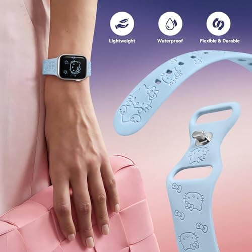 Girovo Cute Cat Engraved Band Compatible with Apple Watch Bands for Women 40/38/41/42mm (Series 11/10), Funny Cartoon Pattern Soft Silicone Sport Stylish Strap for iWatch Series 9 8 7 6 5 4 3 2 1 SE - Thumbnail 3