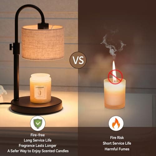 FINCMY Candle Warmer Lamp with Timer, Dimmable Candle Wax Warmer Candle Lamp Warmer with 2 Bulbs, Mothers Day Gifts Birthday Gifts for Women Bedroom Home Decor (Linen-Upgraded) - Thumbnail 5