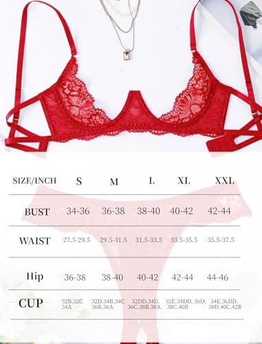 Avidlove Sexy Bra with Panties Mesh Sheer Push Up Lingerie Set Lace Underwire Lingerie Red S - Thumbnail 5