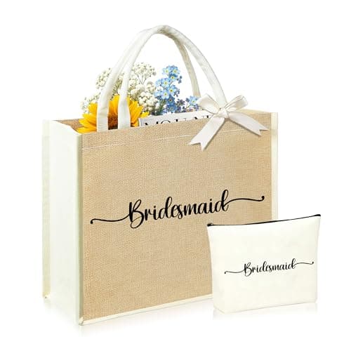 DCLOVERY Initial Canvas Tote Bag & Makeup Bag for Women Teacher Bridesmaids，Personalized Present for Wedding, Birthday, Beach - Image 1