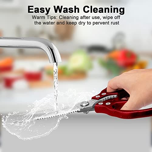 CGBE Kitchen Scissors All Purpose Heavy Duty, Ultra Sharp Stainless Steel Kitchen Shears Dishwasher Safe, Cooking Shears for Chicken, Poultry, Fish, Meat, Herbs & Grapes with Non-Slip Grips (Red) - Thumbnail 6