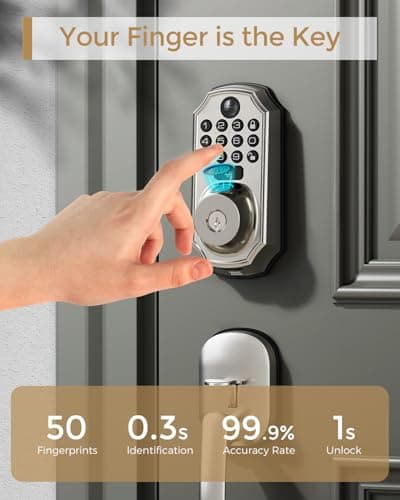 ARPHA WiFi Smart Lock with Camera - Keyless Entry Deadbolt with Handle Set, 5-in-1 Camera+Doorbell+Fingerprint+Keypad, App Control, Auto Lock, Easy Install, Waterproof for Front Door, Satin Nickel - Thumbnail 6
