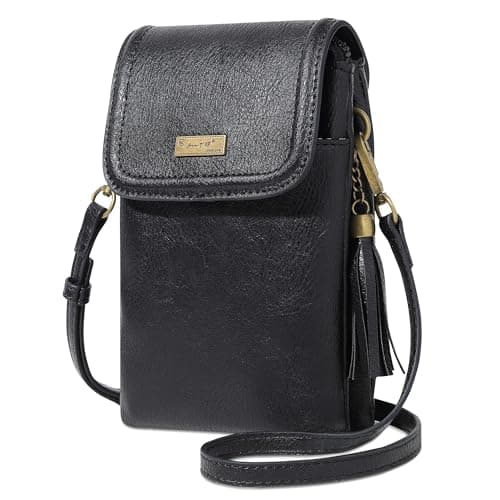 AnsTOP Small Crossbody Bag for Women,Minimalist Designer Vegan Leather Phone Purse with Tassel,Handheld & Adjustable Shoulder Strap for Daily Use Black