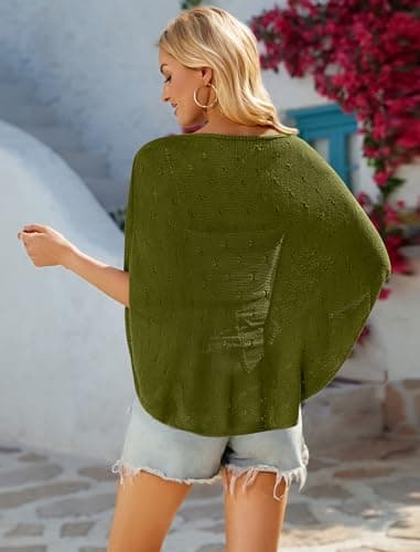 BB&KK Women's Bolero Shrug Summer Short Sleeve Crochet Lightweight Cropped Cardigans Army Green M - Thumbnail 6