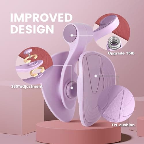 35lb Fixed-Resistance Inner Thigh Exerciser + 39LB Fabric Resistance Band | Balanced Center-of-Gravity Hip & Leg Trainer Kit for Men & Women | Portable Home Gym Lower Body Workout Equipment (Purple) - Thumbnail 2