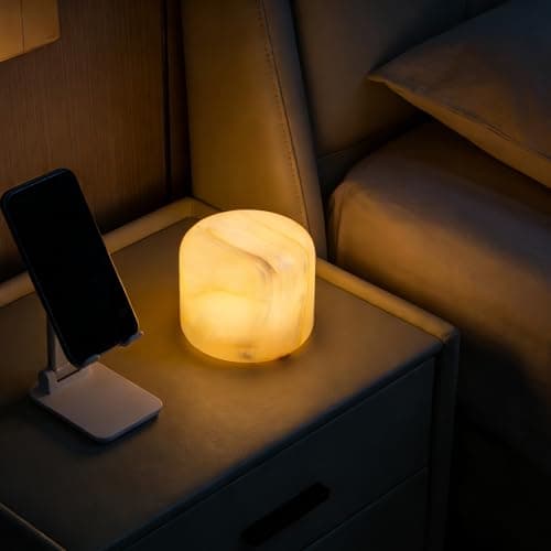 Marble Lamp Night Light Touch Bedside Table Lamp for Bedroom,Type-C Rechargeable Small Desk Bedside Small Lamps,Eye Caring Dimmable LED Ambient lamp (Eastern Jade Glow) - Thumbnail 4