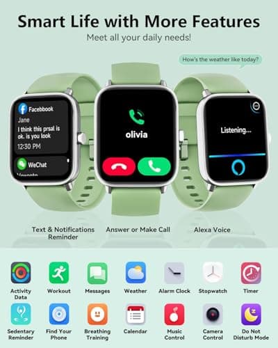 Smart Watches for Women/Men, Smart Watch for Android Phones and iPhone Compatible, Alexa Built-in, 1.8" Fitness Watches for Women, IP68 Waterproof /Bluetooth Call, Heart Rate/Sleep Monitor, Green - Thumbnail 5