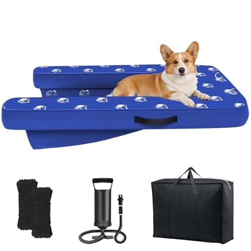 Inflatable Dock Platform, Lagre Dog Boat Ramp Floating Non-Slip Oxford and PVC with Medium Water Ramp for Dogs Pool, Dock, Lake with Traction Rope, Manual Air Pump (3.3ft x 2.3ft x 4in) M051 - Image 1