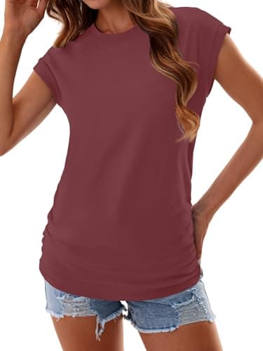 GKBK Womens Summer Tops Ruched Cap Short Sleeve Tshirts Business Fashion Trendy Clothes Outfits Coral S - Thumbnail 5