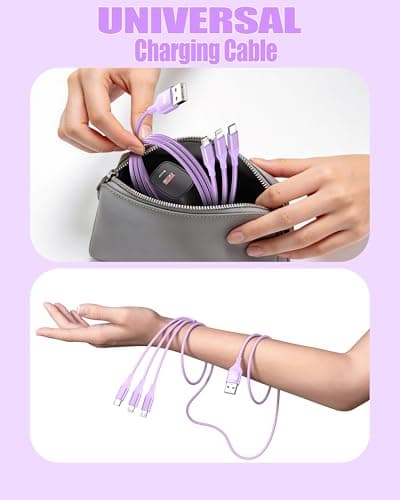 ShSiXin 3 in 1 Multi Charging Cable for Multiple Devices with USB-C/IP/Micro Port, iPhone Charger Cord, Travel Car Charger Cord for iPhone 17-8, Galaxy 25 Android iPad, 2 Pack 4FT - Purple - Thumbnail 5