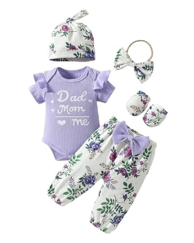 ChuYuKu Newborn Girl Clothes 5Pcs Ruffle Sleeve Soft Romper Cute Spring Flower Pants Set Baby Girls Celebration Gift Outfits - Image 1