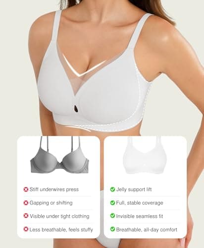 Popilush Jelly Bras for Women Seamless Wireless Comfortable Full Coverage Bralettes No Underwire Push Up Bra White - Thumbnail 5