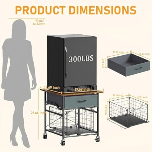 GloCryp Mini Fridge Stand, Heavy-Duty End Table Fridge Table with Storage, Small Refrigerator Stand with Rolling Wheels for Dorm, Kitchen,Pantry - Thumbnail 2