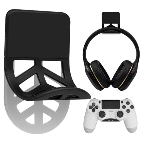 Nezylaf Wall Mount Headphone Stand, 2-in-1 Bendable Silicone Controller Holder, Adhesive Under Desk Hook for Gaming Office & Home, Fits All Headphones for PS5 Xbox Controllers - 1 Pack (Black/White)