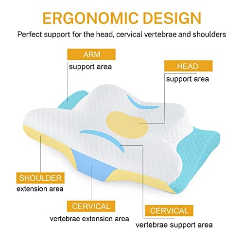 Misiki Contour Memory Foam Pillow, Cervical Pillow for Neck Pain Relief, Ergonomic Pillow for Sleeping, Orthopedic Neck Pillow with Washable Cover, Bed Pillows for Side, Back, Stomach Sleepers - Thumbnail 3
