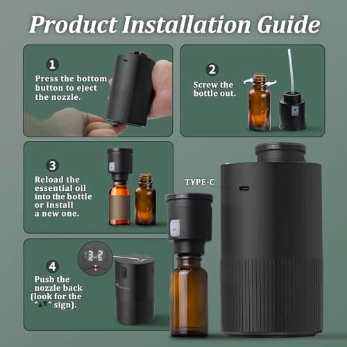 Waterless Diffuser for Essential Oil - Aroma Diffuser for Home with Battery Indicator, Portable Smart Scent Air Machine 1/2/3 & Continuous Mist, Timing & Auto-Off Function - Thumbnail 6